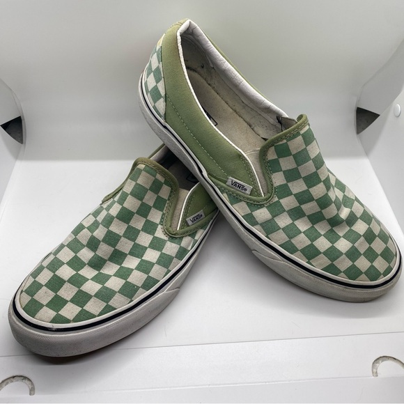 Vans Mint Green Checkered Slip-Ons - Picture 1 of 10